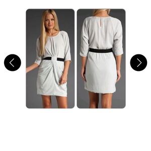 LBCBG MaxAzria Iselin Light Grey Draped Satin Style Wrap Front Dress